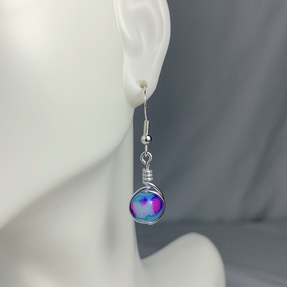 Handmade Wire Wrapped Bead Earrings - Picture 3 of 4